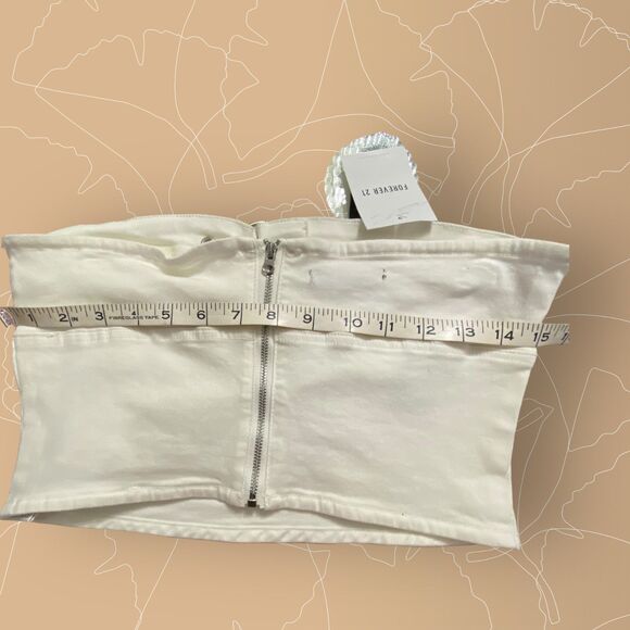 FOREVER 21 Women White Tube Top  Key Hole Stretch Belt collar Medium NWT - Picture 7 of 7